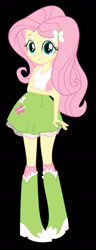 Size: 441x1145 | Tagged: safe, artist:russ185, imported from derpibooru, fluttershy, equestria girls, black background, boots, clothes, high heel boots, shirt, shoes, simple background, skirt, socks, solo