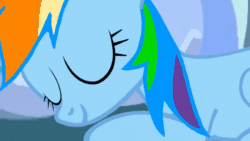 Size: 1000x562 | Tagged: safe, artist:mlplary6, imported from derpibooru, rainbow dash, soarin', pegasus, pony, animated, female, forehead kiss, gif, kissing, looking at each other, looking at someone, male, mare, shipping, sleeping, smiling, smiling at each other, soarindash, stallion, straight