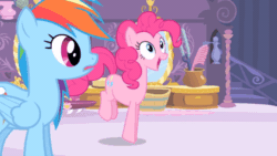 Size: 520x293 | Tagged: safe, imported from derpibooru, screencap, pinkie pie, rainbow dash, earth pony, pegasus, pony, season 4, simple ways, animated, butt, duo, duo female, faceplant, female, gif, mare, plot