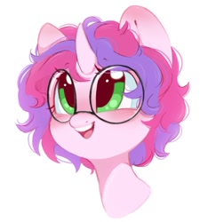 Size: 952x1059 | Tagged: safe, alternate version, artist:melodylibris, imported from derpibooru, oc, oc only, oc:melody (melodylibris), pony, unicorn, blushing, cute, ear blush, female, glasses, horn, mare, ocbetes, open mouth, open smile, round glasses, simple background, smiling, solo, unicorn oc, white background
