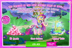 Size: 1957x1304 | Tagged: safe, imported from derpibooru, princess cadance, alicorn, pony, advertisement, armor, bat wings, chaos, chaos cadance, costs real money, crown, english, female, gameloft, horn, jewelry, mare, mobile game, my little pony: magic princess, numbers, official, rainbow waterfall, regalia, sale, solo, solo focus, spread wings, text, wings