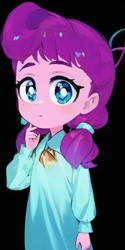 Size: 384x768 | Tagged: safe, editor:luckreza8, imported from derpibooru, lily longsocks, human, equestria girls, ai content, ai generated, anime, black background, female, generator:pinegraph, simple background, solo