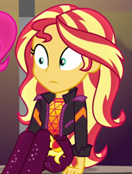 Size: 437x575 | Tagged: safe, imported from derpibooru, screencap, pinkie pie, sunset shimmer, human, equestria girls, equestria girls series, sunset's backstage pass!, spoiler:eqg series (season 2), cropped, music festival outfit, solo focus