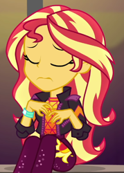 Size: 414x579 | Tagged: safe, imported from derpibooru, screencap, sunset shimmer, human, equestria girls, equestria girls series, sunset's backstage pass!, spoiler:eqg series (season 2), cropped, music festival outfit, solo