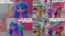 Size: 4400x2475 | Tagged: safe, edit, edited screencap, editor:quoterific, imported from derpibooru, screencap, hitch trailblazer, izzy moonbow, pipp petals, sunny starscout, zipp storm, dragon, earth pony, pegasus, pony, unicorn, spoiler:my little pony: make your mark, spoiler:my little pony: make your mark chapter 2, spoiler:myms01e01, abbreviation, acronym, baby, baby dragon, bag, blaze (coat marking), cellphone, coat markings, confused, dragons riding ponies, facial markings, female, fluttershy's cutie mark, flying, g5, grin, headband, izzy does it, jewelry, male, mane five (g5), mare, my little pony: make your mark, my little pony: make your mark chapter 2, note, open mouth, open smile, pale belly, phone, regalia, riding, saddle bag, smartphone, smiling, sparky riding izzy moonbow, sparky sparkeroni, stallion, twilight sparkle's cutie mark