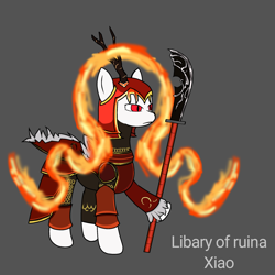 Size: 2000x2000 | Tagged: safe, imported from derpibooru, pony, gray background, helmet, libary of ruina, simple background, solo, weapon, xiao