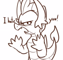 Size: 2305x2206 | Tagged: safe, artist:maren, imported from derpibooru, smolder, dragon, 2019, angry, bust, female, looking at you, monochrome, old art, open mouth, profile, smoldere, solo, tsundere