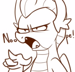 Size: 2305x2206 | Tagged: safe, artist:maren, imported from derpibooru, smolder, dragon, 2019, angry, bust, female, monochrome, narrowed eyes, nope, old art, open mouth, pointing, solo