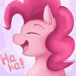 Size: 600x600 | Tagged: safe, artist:maravor, imported from derpibooru, pinkie pie, earth pony, pony, dialogue, eyes closed, female, laughing, solo