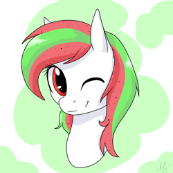 Size: 3000x3000 | Tagged: safe, artist:maravor, imported from derpibooru, oc, oc only, pony, bust, female, one eye closed, wink