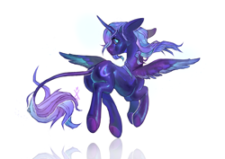 Size: 7016x4961 | Tagged: safe, artist:kisullkaart, imported from derpibooru, princess luna, alicorn, pony, blue, butt, colors, commissions open, cute, female, horn, nightmare night, plot, reflection, render, shy, simple background, slim, solo, thin, underhoof, white background, wings