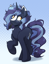 Size: 2256x2928 | Tagged: safe, artist:witchtaunter, imported from derpibooru, oc, oc:witching hour, pony, unicorn, chest fluff, ear fluff, freckles, horn, shoulder fluff, simple background, solo, stylus, unicorn oc, yellow eyes
