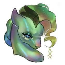Size: 1000x1000 | Tagged: safe, artist:kisullkaart, imported from derpibooru, pony, art, bust, commission, female, green, portrait, shy, simple background, solo, white background