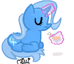 Size: 974x844 | Tagged: safe, artist:milliemuffins, imported from derpibooru, trixie, pony, unicorn, drink, eyes closed, female, ice, lying down, magic, mare, pixel art, ponyloaf, prone, simple background, solo, telekinesis, white background