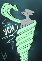 Size: 1640x2360 | Tagged: safe, artist:stirren, imported from derpibooru, anthro, snake, coils, commission, hypnosis, hypnotized, solo, swirly eyes, tail, tail wrap, wrapped up, wrapping, your character here