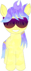 Size: 604x1359 | Tagged: safe, artist:pwnypony db, imported from derpibooru, oc, oc only, crystal pony, derpibooru community collaboration, 2023 community collab, blue hair, crystal pony oc, gradient mane, hairband, purple hair, semi-transparent, simple background, smiling, solo, sunglasses, transparent background