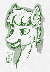 Size: 734x1046 | Tagged: safe, artist:levinerex, imported from derpibooru, oc, oc only, bat pony, pony, bust, ear fluff, facial hair, fangs, manga style, monochrome, portrait, sketch, solo