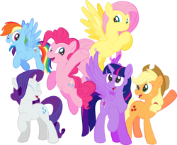 Size: 1920x1573 | Tagged: safe, alternate version, artist:alexdti, imported from derpibooru, applejack, fluttershy, pinkie pie, rainbow dash, rarity, twilight sparkle, alicorn, pony, mane six, simple background, transparent background, twilight sparkle (alicorn)