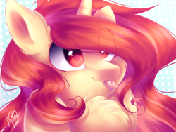 Size: 2828x2121 | Tagged: safe, artist:prettyshinegp, imported from derpibooru, oc, oc only, oc:pretty shine, pony, unicorn, :p, bust, chest fluff, ear fluff, eye clipping through hair, female, hair over one eye, mare, portrait, signature, solo, tongue out