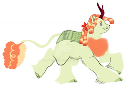 Size: 1280x887 | Tagged: safe, artist:lanternik, imported from derpibooru, oc, oc only, kirin, cloven hooves, deviantart watermark, interspecies offspring, kirin oc, leonine tail, magical lesbian spawn, obtrusive watermark, offspring, parent:autumn blaze, parent:tree hugger, parents:treeblaze, simple background, solo, tail, unshorn fetlocks, watermark, white background