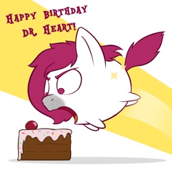 Size: 1000x1000 | Tagged: safe, artist:cocaine, imported from twibooru, oc, oc only, earth pony, pony, cake, cherry, food, happy birthday, image, needs more jpeg, solo