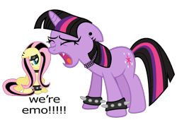 Size: 1648x1123 | Tagged: safe, artist:jaye, imported from derpibooru, fluttershy, twilight sparkle, pegasus, pony, unicorn, .svg available, duo, duo female, emo, emo twilight, emoshy, female, simple background, transparent background, unicorn twilight, vector, we're emo