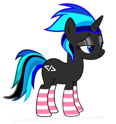 Size: 2372x2536 | Tagged: safe, artist:nooneknown_pl, derpibooru exclusive, imported from derpibooru, oc, oc:source code, pony, unicorn, base used, clothes, female, lidded eyes, mare, simple background, socks, solo, transparent background, watermark