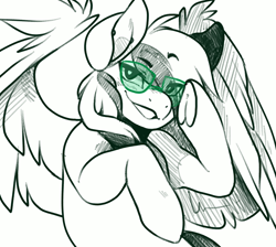 Size: 3000x2685 | Tagged: safe, artist:koboldcourier, imported from derpibooru, oc, oc:ender, pegasus, pony, bust, cute, eyebrows, glasses, looking at you, male, monochrome, pegasus oc, pen drawing, portrait, raised eyebrow, sketch, smiling, smiling at you, solo, spread wings, stallion, sunglasses, traditional art, wings