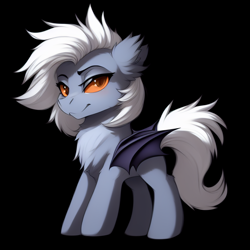 Size: 768x768 | Tagged: safe, editor:mr-bat, imported from derpibooru, oc, oc only, oc:circadian bedside, bat pony, pony, ai content, ai generated, bat pony oc, black background, chest fluff, ear fluff, folded wings, generator:purplesmart.ai, generator:stable diffusion, male, simple background, solo, wings