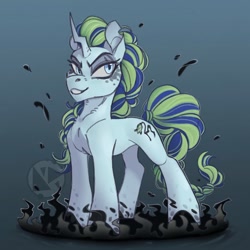 Size: 1080x1080 | Tagged: safe, artist:anoraknr, idw, imported from derpibooru, pony, unicorn, black belle, darkness, female, gradient background, mare, solo