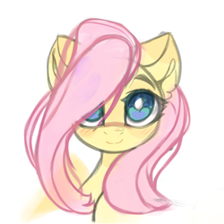 Size: 4096x4096 | Tagged: safe, artist:jfrxd, imported from derpibooru, fluttershy, pegasus, pony, absurd resolution, blushing, bust, cute, female, full face view, hair over one eye, looking at you, mare, shyabetes, simple background, smiling, smiling at you, solo, stray strand, white background