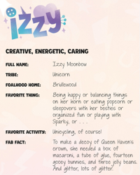 Size: 405x507 | Tagged: safe, imported from derpibooru, izzy moonbow, book, g5, no pony, official, sunny starscout's book of adventure, text