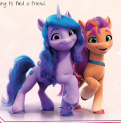 Size: 390x396 | Tagged: safe, imported from derpibooru, izzy moonbow, sunny starscout, earth pony, pony, unicorn, duo, female, g5, mare, official, render, sunny starscout's book of adventure