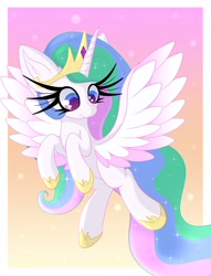 Size: 1900x2481 | Tagged: safe, artist:windykirin, imported from derpibooru, princess celestia, alicorn, pony, big ears, horn, impossibly long eyelashes, solo, wings