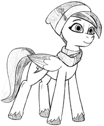 Size: 1619x1977 | Tagged: safe, artist:soctavia, imported from derpibooru, zipp storm, pegasus, pony, spoiler:g5, spoiler:my little pony: tell your tale, spoiler:tyts01e37, female, g5, grayscale, mare, monochrome, my little pony: tell your tale, sketch, slim, snow pun intended, solo, thin