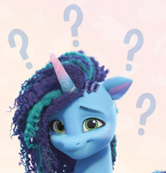 Size: 384x400 | Tagged: safe, imported from derpibooru, pony, unicorn, confused, cornrows, female, freckles, g5, mare, misty brightdawn, question mark, reaction image, render, solo, sunny starscout's book of adventure