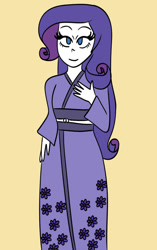 Size: 708x1128 | Tagged: safe, artist:gusluver, imported from derpibooru, rarity, human, equestria girls, clothes, female, hand on breasts, hand on chest, kimono (clothing), simple background, solo