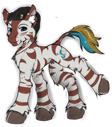 Size: 1190x1350 | Tagged: safe, artist:levinerex, imported from derpibooru, oc, oc only, zebra, beanie, ear fluff, hat, jewelry, necklace, ponysona, simple background, solo, transparent background, triskelion, zebra oc