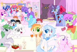 Size: 4075x2764 | Tagged: safe, artist:memengla, imported from derpibooru, oc, oc:memengla, oc:pink butterfly, earth pony, pegasus, pony, unicorn, earth pony oc, group photo, hatsune miku, horn, love live!, love live! sunshine!!, pegasus oc, unicorn oc, vocaloid