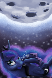 Size: 1000x1500 | Tagged: safe, artist:zvuki, imported from derpibooru, princess luna, pony, moon, space, thumbs up