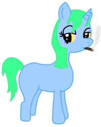 Size: 800x1000 | Tagged: safe, artist:jelly_fash, imported from derpibooru, oc, oc only, oc:jelly fash, unicorn, derpibooru community collaboration, 2023 community collab, blunt, drugs, horn, marijuana, simple background, solo, transparent background, unicorn oc