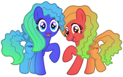 Size: 2048x1280 | Tagged: safe, artist:favitwink, imported from derpibooru, oc, oc only, oc:blue shift (favitwink), oc:red shift, pegasus, pony, derpibooru community collaboration, .svg available, 2023 community collab, :3, :d, colored wings, duo, duo female, eyes open, female, folded wings, full body, gradient mane, gradient tail, gradient wings, happy, looking at you, open mouth, open smile, pegasus oc, ponified, raised hoof, show accurate, shy, siblings, side by side, simple background, sisters, smiling, spread wings, standing, svg, tail, transparent background, twin sisters, twins, vector, wavy mane, wavy tail, wings