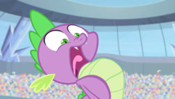 Size: 640x364 | Tagged: safe, edit, edited screencap, imported from derpibooru, screencap, spike, equestria games (episode), inhaling, puffed chest, solo