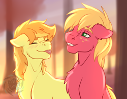 Size: 3500x2750 | Tagged: safe, artist:fkk, imported from derpibooru, big macintosh, braeburn, earth pony, pony, cute, duo, male, sketch, stallion, tongue out