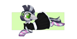 Size: 2040x1041 | Tagged: safe, artist:silvexxx01, imported from derpibooru, oc, oc only, oc:zebra north, zebra, clothes, crossdressing, femboy, lying down, maid, male, simple background, socks, solo, stallion, stockings, striped socks, thigh highs, transparent background, zebra oc