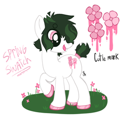 Size: 2048x2048 | Tagged: artist needed, safe, imported from derpibooru, oc, oc only, earth pony, pony, base used, colored hooves, cute, cutie mark, earth pony oc, female, flower, mare, ponysona, reference sheet, short hair, simple background, solo, tail, tail wrap, white background