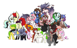 Size: 8000x5000 | Tagged: safe, artist:aaathebap, artist:moonatik, artist:nekro-led, artist:parfait, artist:sugar morning, imported from derpibooru, oc, oc:aaaaaaaaaaa, oc:bit assembly, oc:bizarre song, oc:choco mocca, oc:first crush, oc:gryph xander, oc:kayla, oc:midnight winds, oc:nekro led, oc:rusty gear, oc:scarlet serenade, oc:selenite, oc:smooshie, oc:starskipper, oc:sugar morning, oc:swifty breeze, oc:vinyl mix, bat pony, draconequus, dragon, earth pony, pegasus, pony, unicorn, derpibooru community collaboration, 2023 community collab, bat pony oc, clothes, collaboration, draconequus oc, dragon oc, earth pony oc, female, filly, foal, goggles, goggles on head, hair bun, hoodie, horn, jewelry, latex, latex socks, lesbian, male, mare, middergryph, non-pony oc, oc x oc, pegasus oc, scarf, scarletmix, shipping, shirt, simple background, socks, stallion, straight, tail, tail bun, transparent background, unicorn oc