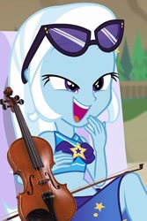 Size: 681x1022 | Tagged: safe, edit, edited screencap, editor:weyantonio26, imported from derpibooru, screencap, trixie, human, equestria girls, equestria girls series, forgotten friendship, beach, bow (instrument), clothes, cropped, musical instrument, solo, swimsuit, violin, violin bow