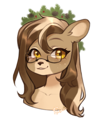 Size: 1275x1565 | Tagged: safe, artist:fedos, imported from derpibooru, oc, oc only, oc:bubblegum kiss, deer, deer pony, original species, bust, female, glasses, simple background, solo, white background