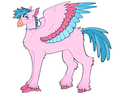 Size: 1280x960 | Tagged: safe, artist:s0ftserve, imported from derpibooru, oc, oc only, oc:twirly pearl, classical hippogriff, hippogriff, hybrid, body freckles, butt freckles, colored wings, freckles, interspecies offspring, magical lesbian spawn, male, multicolored wings, nonbinary, offspring, parent:pinkie pie, parent:princess skystar, parents:skypie, simple background, solo, transparent background, wings